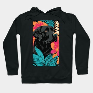 Black Labrador Retriever Dog Vibrant Tropical Flower Tall Retro Vintage Digital Pop Art Portrait 2 Hoodie